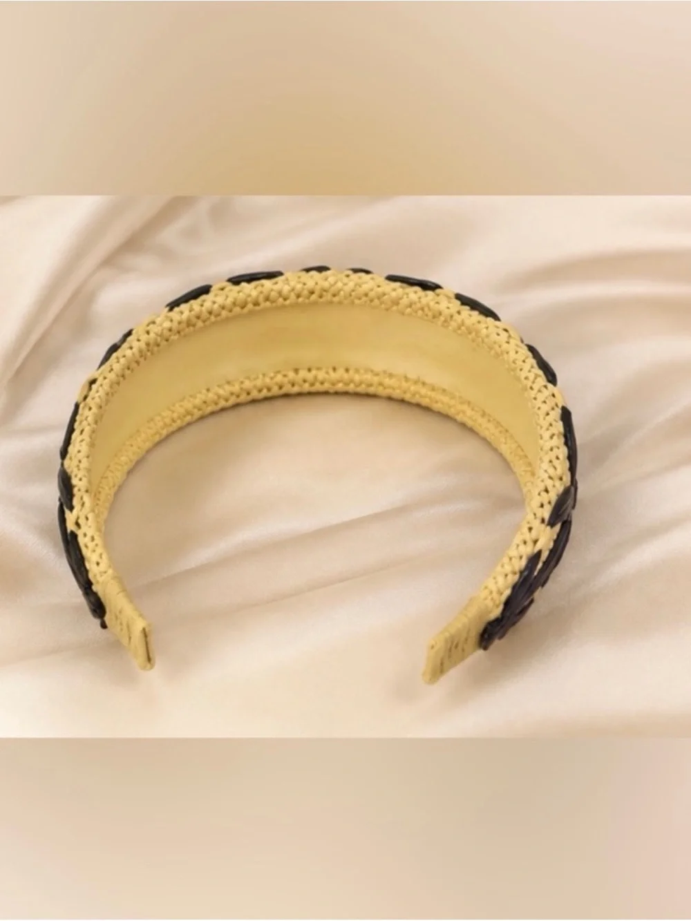 Yellow Woven Headband with Black Floral Trim